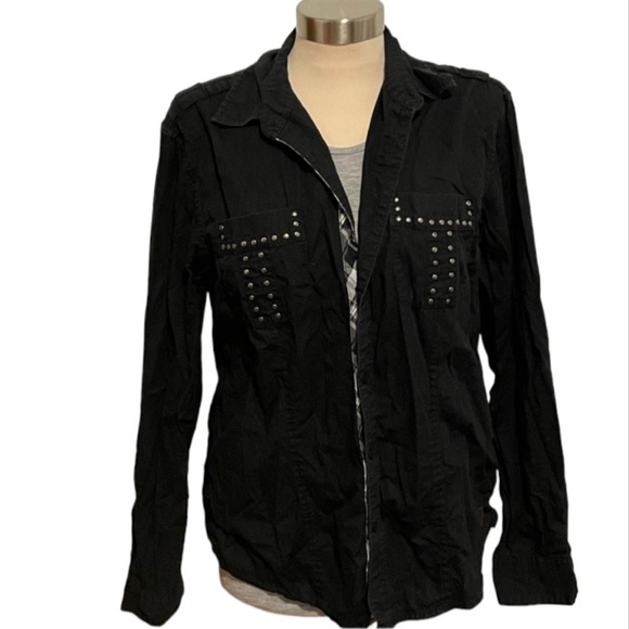 Guess Size Medium Black Long Sleeve Button Down Collared Shirt - Picture 1 of 4